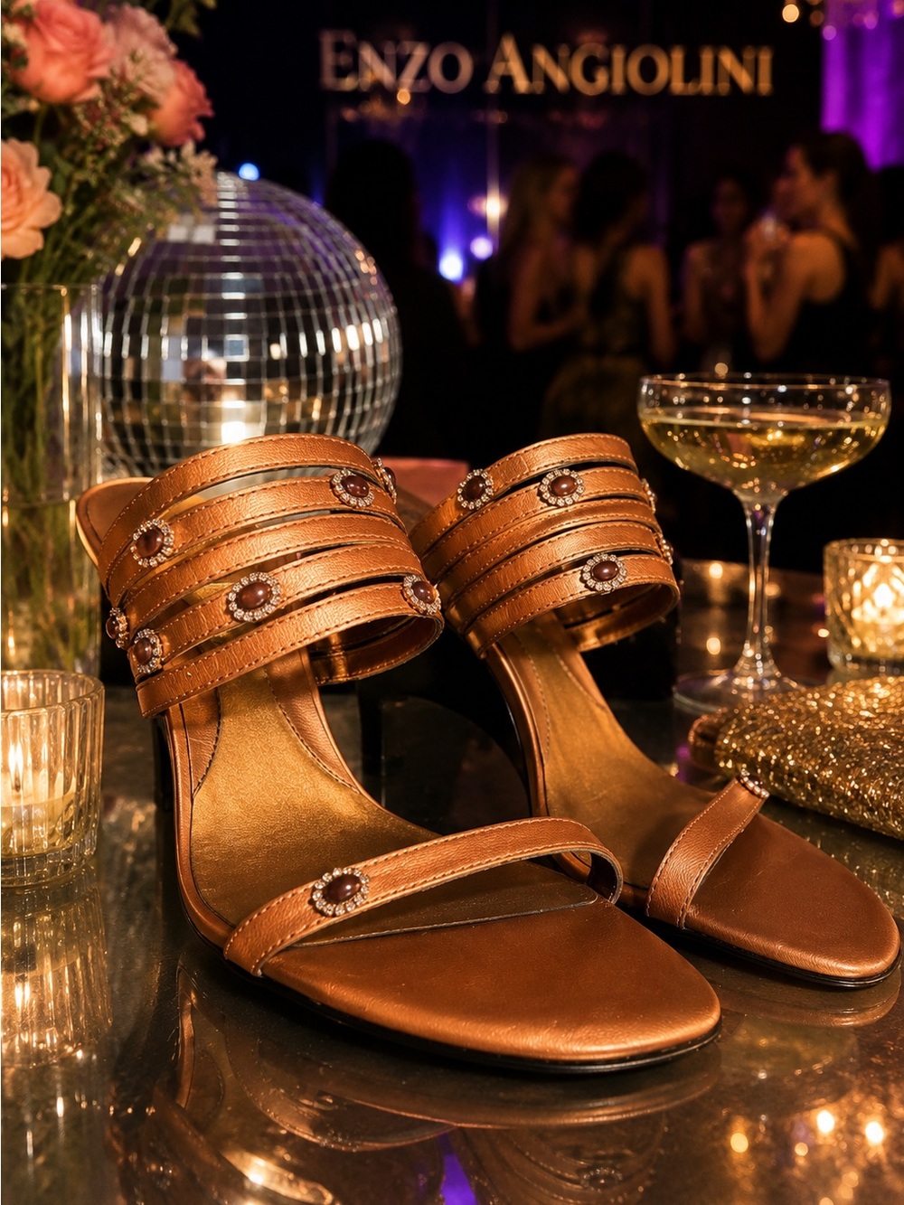 Enzo Angiolini Eadelicate Metallic Bronze Leather Jeweled Mule Sandals 8.5 M